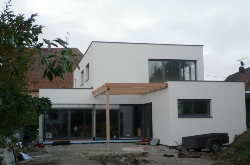 maison toit plat contemporaine BBC bioclimatique solaire ossature bois alsace bas-rhin