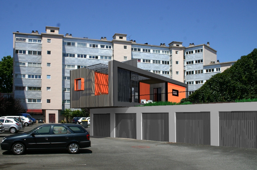 Construction modulaire en container maritime recyclés pour ce projet de "tiny house" implanté sur le toit d'un garage-par l'Atelier S, architecte à Toulouse
