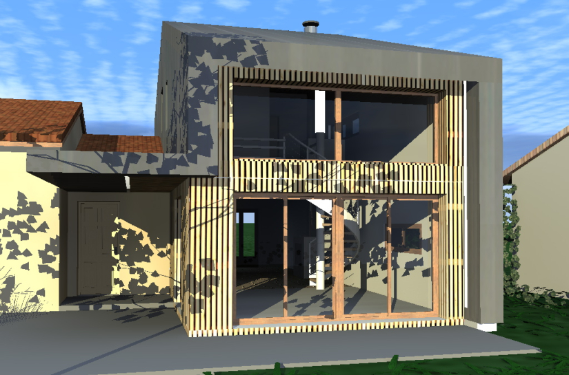 Construction ossature bois et bardage zinc pour cette extension de maison à Bessières. Porjet par l'Atelier S architectures, architecte basé à Toulouse -  quartier des Amidonniers